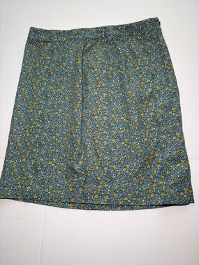 Talbots Teal Floral Pencil Skirt with Mustard Accents